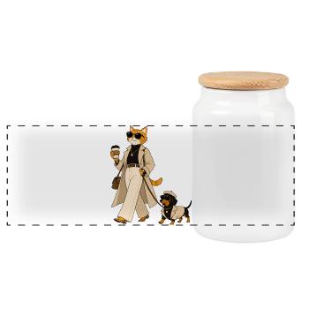 Katzen im Trenchcoat mit Kaffee - Panorama Keksdose mit Holzdeckel - Weiß - Vorne