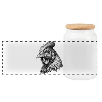 Henne Kopf – Detail Drawing - Panoramic Cookie Jar with Wooden Lid - white - Front