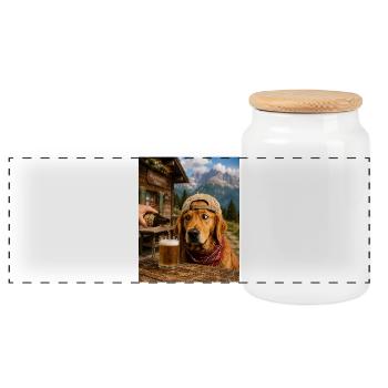 Hund Bier Outfit für Wanderung Berge Alpen  - Panorama Keksdose mit Holzdeckel - Weiß - Vorne