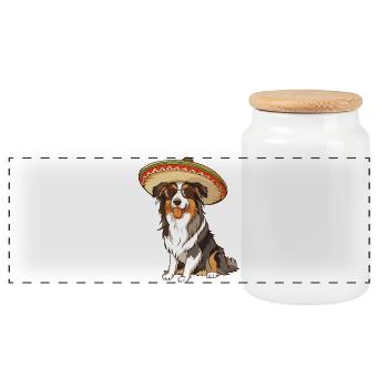 Chien Border Collie Sombrero Drôle - Boîte à biscuits avec couvercle en bois - blanc - Devant