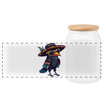 Raven Crow Comic Funny Sombrero - Panoramic Cookie Jar with Wooden Lid - white - Front