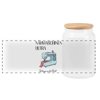 Retro Nähmaschinen Illustration - Panorama Keksdose mit Holzdeckel - Weiß - Vorne
