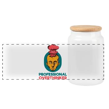 professional overthinker - Panoramic Cookie Jar with Wooden Lid - white - Front
