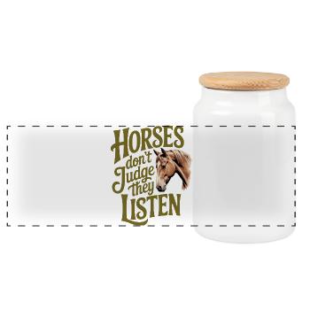 Les chevaux écoutent - Boîte à biscuits avec couvercle en bois - blanc - Devant