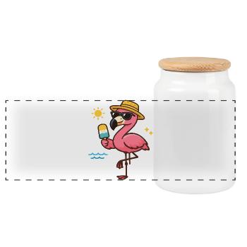 Flamingo Strandheld mit Eis - Panoramic Cookie Jar with Wooden Lid - white - Front