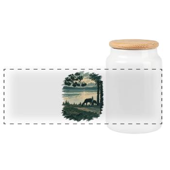 Dusk at Yellowstone Lake Wildlife Scene - Panoramic Cookie Jar with Wooden Lid - white - Front