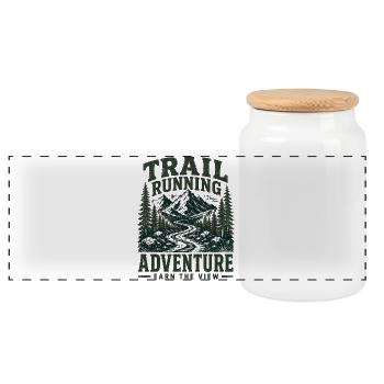 Trail Running Adventure. Earn the View - Panoramic Cookie Jar with Wooden Lid - white - Front