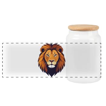 Lion Head Illustration - Panoramic Cookie Jar with Wooden Lid - white - Front