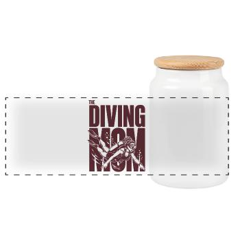 Diving Mom Diver Mom Shirt - Panoramic Cookie Jar with Wooden Lid - white - Front