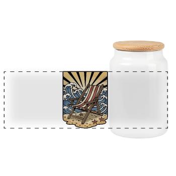 Strandstuhl Sonnenliege Wellen Retro - Panorama Keksdose mit Holzdeckel - Weiß - Vorne