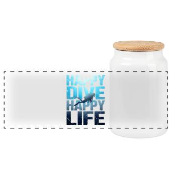 Happy Dive Happy Life – Vintage Scuba Diver - Panorama Keksdose mit Holzdeckel - Weiß - Vorne