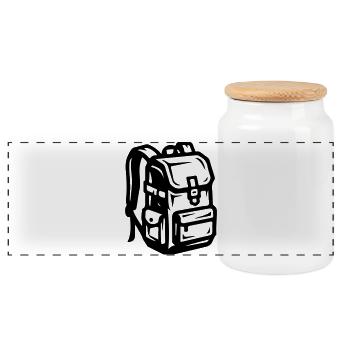 Rucksack Symbol Camping Travel - Panorama Keksdose mit Holzdeckel - Weiß - Vorne