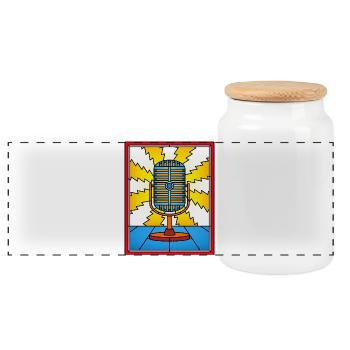 Buntglas-Retro-Mikrofon - Panorama Keksdose mit Holzdeckel - Weiß - Vorne