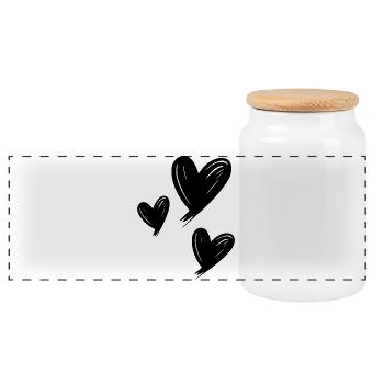 Hearts - Panoramic Cookie Jar with Wooden Lid - white - Front