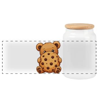 Kuschelbär mit Keks - Panorama Keksdose mit Holzdeckel - Weiß - Vorne
