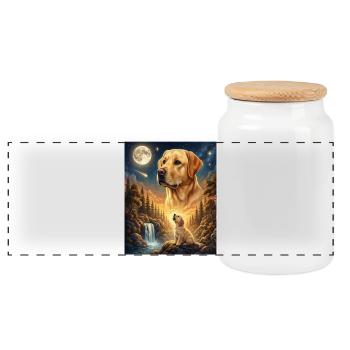 Howling to the Moon Meme Tier Hund Labrador - Panorama Keksdose mit Holzdeckel - Weiß - Vorne