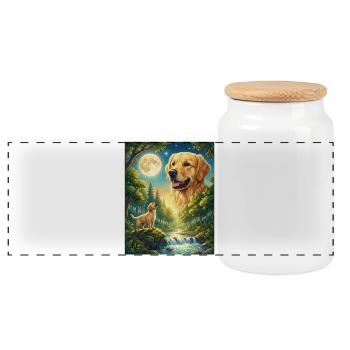 Howling to the Moon Meme Tier Hund Labrador - Panorama Keksdose mit Holzdeckel - Weiß - Vorne