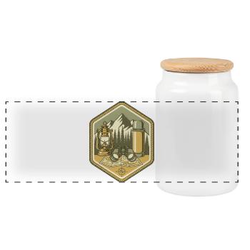 Bergcamping Patch: Camp & Map - Panoramic Cookie Jar with Wooden Lid - white - Front