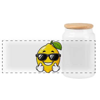 Cute cartoon lemon with thumbs up - Panoramic Cookie Jar with Wooden Lid - white - Front