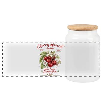 Imprimé du Festival de la Récolte des Cerises - Boîte à biscuits avec couvercle en bois - blanc - Devant