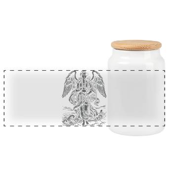 Gothic Fallen Angel Over Stormy Sea - Panoramic Cookie Jar with Wooden Lid - white - Front