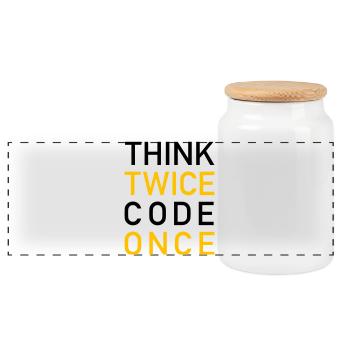 Think Twice Code Once Programmer - Panoramic Cookie Jar with Wooden Lid - white - Front