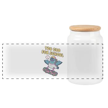 Skateboard Pigeon Drôle Trop Amusant Avec Jeu de Mots Scolaire - Boîte à biscuits avec couvercle en bois - blanc - Devant