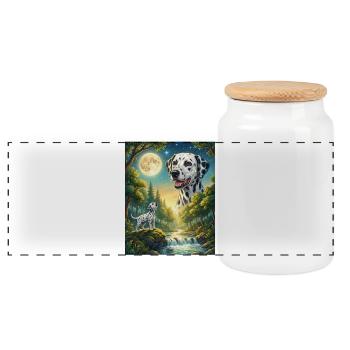 Howling to the Moon Meme Hund Dalmatiner - Panorama Keksdose mit Holzdeckel - Weiß - Vorne