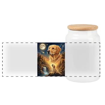 Hurler au mème de la lune Chien Golden Retriever - Boîte à biscuits avec couvercle en bois - blanc - Devant