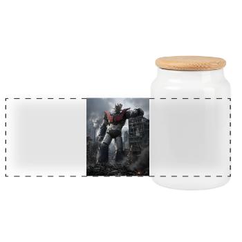 Colosse mécha japonais en ruines, réaliste - Boîte à biscuits avec couvercle en bois - blanc - Devant