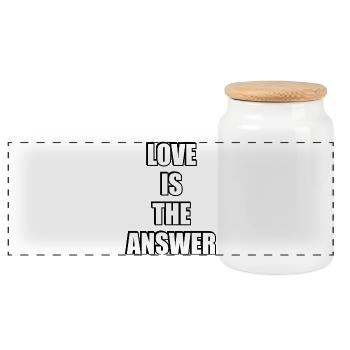 Love Is The Answer Bold Typography - Panoramic Cookie Jar with Wooden Lid - white - Front