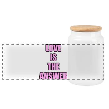 Love Is The Answer Bold Typography - Panoramic Cookie Jar with Wooden Lid - white - Front