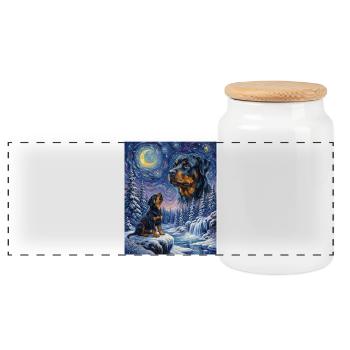 Howling to the Moon Meme Hund Affenpinscher - Panorama Keksdose mit Holzdeckel - Weiß - Vorne