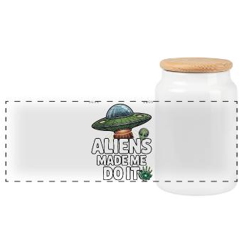 Aliens Made Me Do It UFO  - Panoramic Cookie Jar with Wooden Lid - white - Front