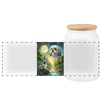 Hurlant à la Lune Mème Chien Shih Tzu - Boîte à biscuits avec couvercle en bois - blanc - Devant