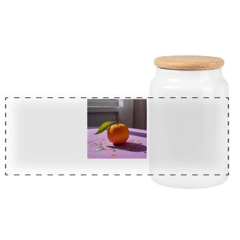 Orange festif sur table violette et confettis - Boîte à biscuits avec couvercle en bois - blanc - Devant