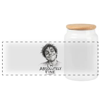 I'm Absolutely Fine Funny Pencil Sketch - Panoramic Cookie Jar with Wooden Lid - white - Front