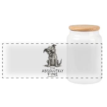 I'm Absolutely Fine Funny Dog Sketch - Panoramic Cookie Jar with Wooden Lid - white - Front