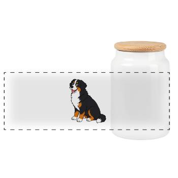 Cheerful Saint Bernard dog in cartoon style - Panoramic Cookie Jar with Wooden Lid - white - Front