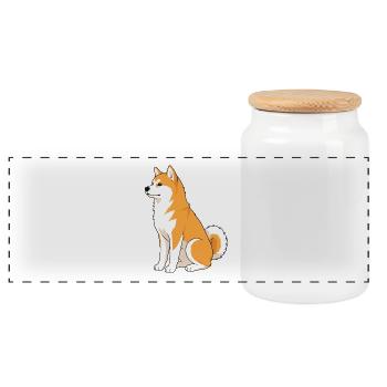 Cheerful Shiba Inu Illustration - Panoramic Cookie Jar with Wooden Lid - white - Front