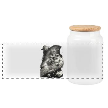 Cat’s Cheese-Powered Space Adventure - Panoramic Cookie Jar with Wooden Lid - white - Front
