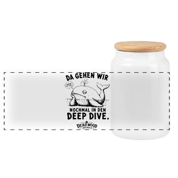 Geschenk für Kollegen Deep Dive – Genervter Wal - Panorama Keksdose mit Holzdeckel - Weiß - Vorne