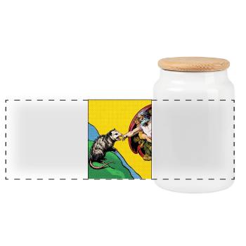 Opossum Beats God's Hand Funny Opossum Meme - Panoramic Cookie Jar with Wooden Lid - white - Front