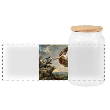 Opossum Beats God's Hand Funny Opossum Meme - Panoramic Cookie Jar with Wooden Lid - white - Front