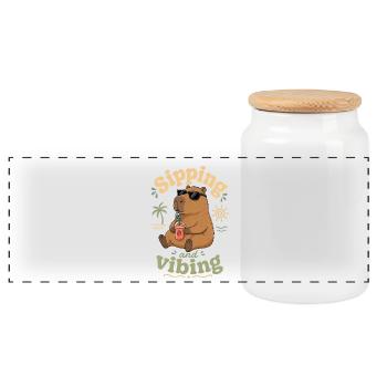 En sirotant des ambiances cabybara sur la plage - Boîte à biscuits avec couvercle en bois - blanc - Devant