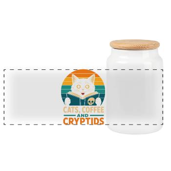 Chats, Café et Cryptides - Boîte à biscuits avec couvercle en bois - blanc - Devant