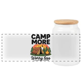 Hiking - Outdoor Adventure - Camp More Worry Less - Panoramic Cookie Jar with Wooden Lid - white - Front