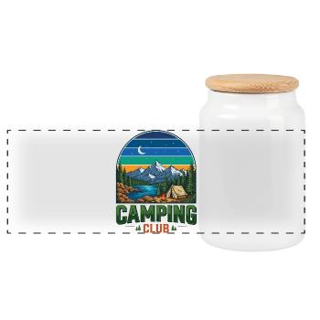 Hiking - Outdoor Adventure - Camping Club - Panoramic Cookie Jar with Wooden Lid - white - Front