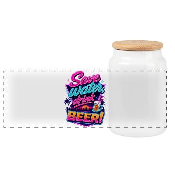 Save Water, Drink Beer | Retro Beer Saying - Panoramic Cookie Jar with Wooden Lid - white - Front