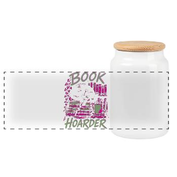 Book Hoarder Book Horde Cat Neon Colors - Panoramic Cookie Jar with Wooden Lid - white - Front